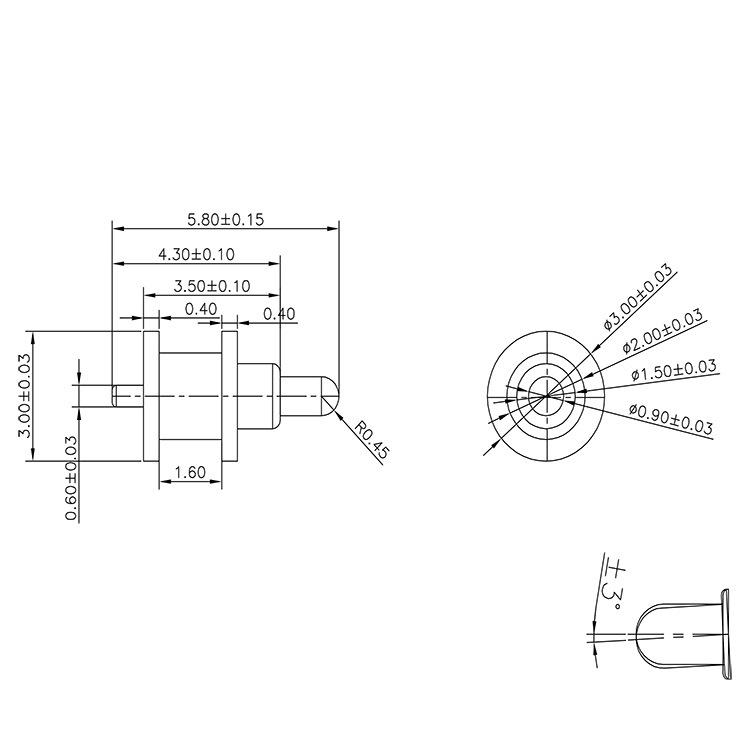 pcb板接觸頂針電池充電探針pogopin彈簧針 鍍金導電針不氧化YX154