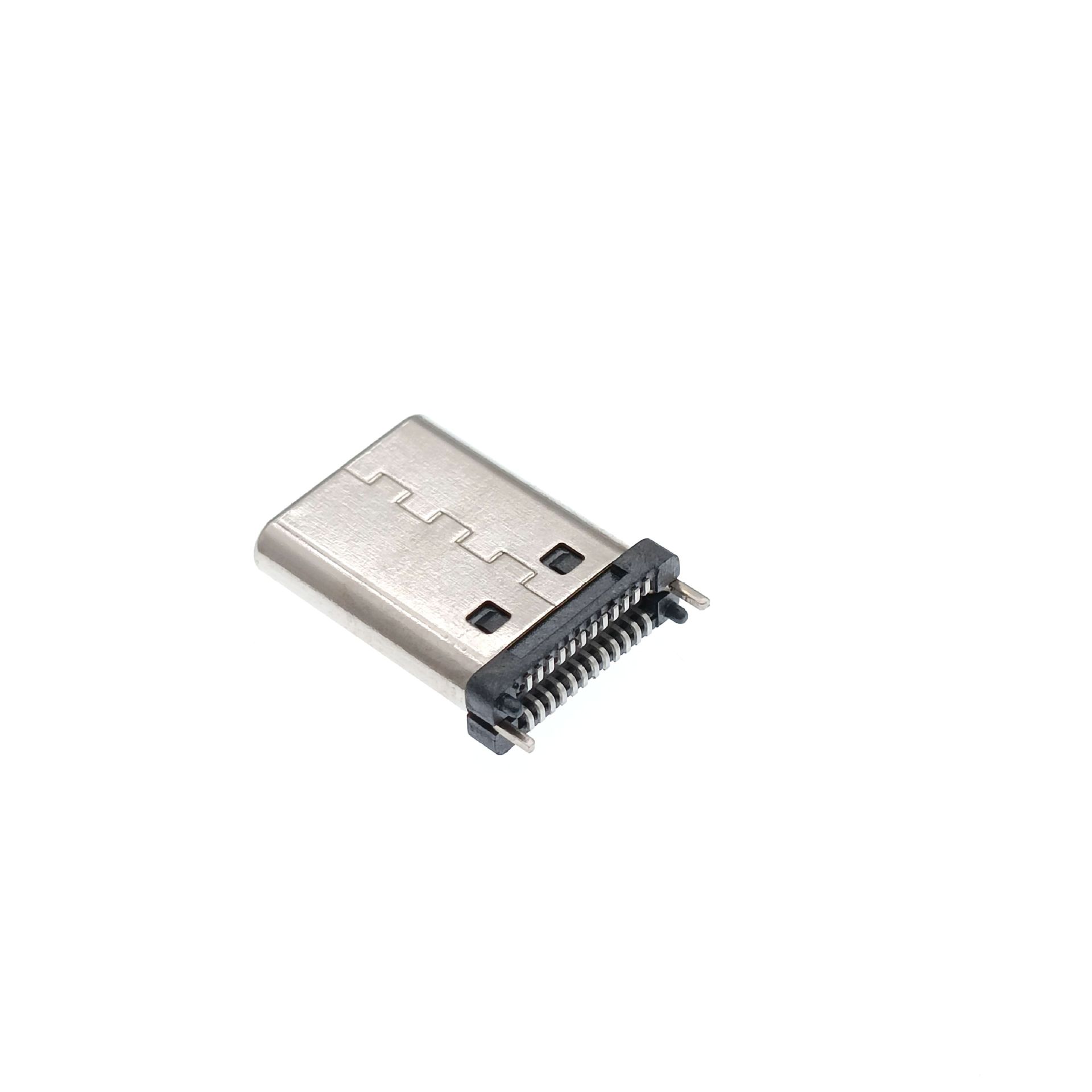 USB 3.1 TYPE-C24PIN公頭 180度立式貼片SMT 帶柱雙排貼片 USB連接器 金晟鑫